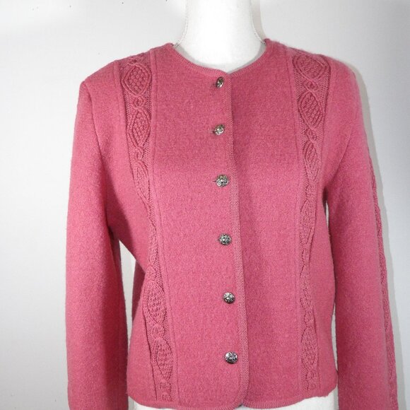 Womens Vintage 100% Dusty Pink Wool Cardigan Size EU 42 (US 6) Old Money Core - Picture 2 of 9
